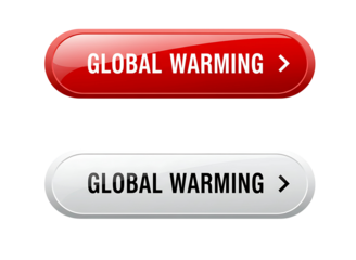 Two global warming buttons one red and one white isolated on transparent background