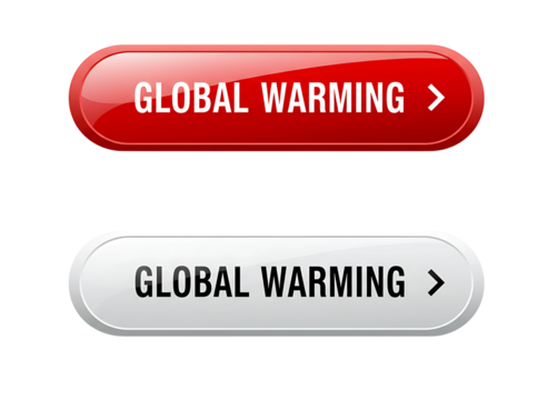 Two global warming buttons one red and one white isolated on transparent background