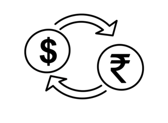 Dollar and rupee currency exchange icon isolated on transparent background