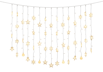 Hanging star and snowflake lights isolated on transparent background