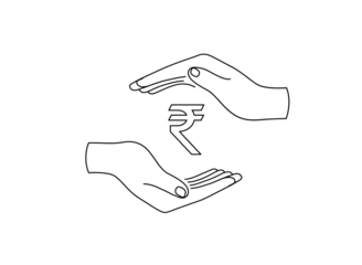 Two hands protecting indian rupee symbol isolated on transparent background