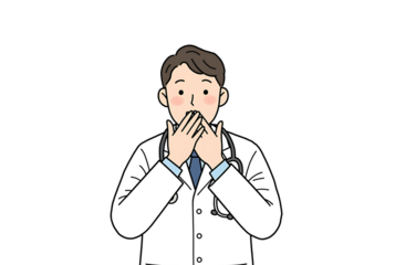 Doctor covering mouth in shock or surprise isolated on transparent background
