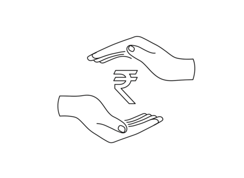 Two hands protecting indian rupee symbol isolated on transparent background