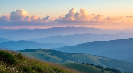 Misty Mountain Sunrise Landscape.