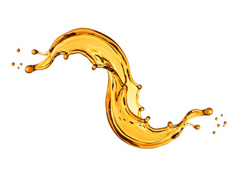 Dynamic amber liquid splash wave isolated on transparent background