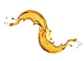 Dynamic amber liquid splash wave isolated on transparent background