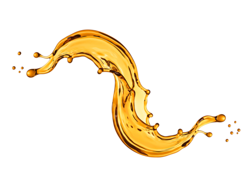 Dynamic amber liquid splash wave isolated on transparent background