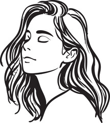 Vector illustration: woman with long hair in black and white outline style eps silhouette