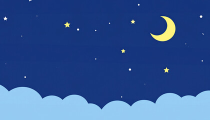 Fototapeta premium Dreamy Night Sky Moon, Stars, and Clouds in a Peaceful Blue Cartoonscape