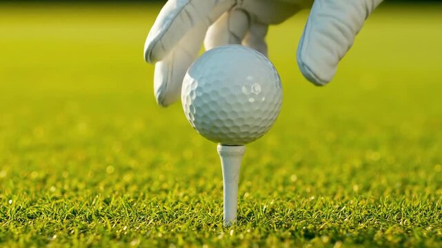Close-up of Hand Placing Golf Ball on Tee