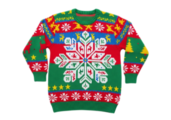 Ugly christmas sweater with snowflake design isolated on transparent background