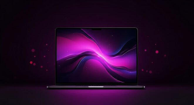 Abstract neon purple and pink nebula swirls emanating from a futuristic digital display
