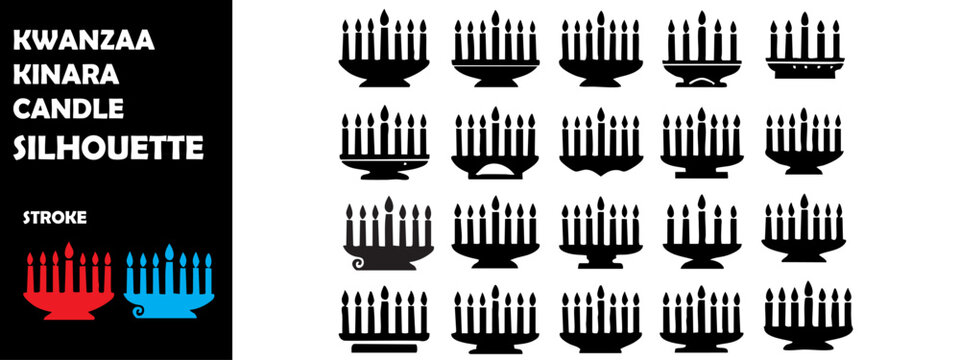 Kwanzaa Kinara Candle Silhouette Vector Set &ndash; African American Holiday, Unity, Culture and Heritage Icons