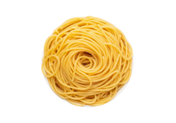 Golden Uncooked Spaghetti Nest, Dry Pasta Ingredient Isolated on White Background