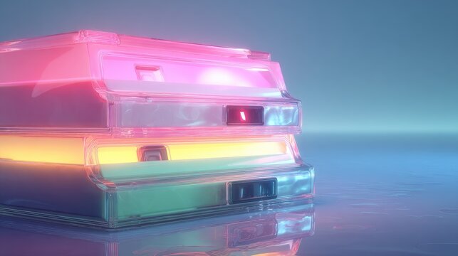 Two translucent, glowing cassette tapes stacked