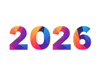 Colorful abstract numbers 2026 isolated on transparent background