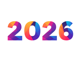 Colorful abstract numbers 2026 isolated on transparent background