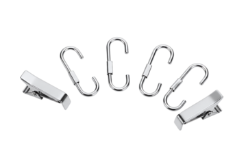 Metal shooks and clips isolated on transparent background