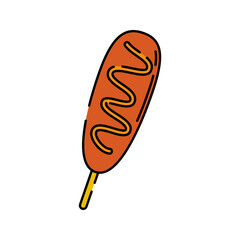 Hotdog Flat design style, sausage in bread with sauce, perfect for BBQ illustrations, fast food graphics, and culinary projects.