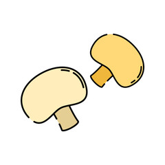 Mushroom Flat design style, fresh sliced mushrooms as BBQ ingredient, suitable for cooking icons, recipe art, and culinary projects.