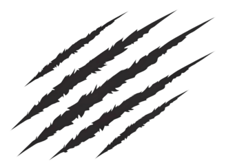 Black claw marks scratches on transparent background isolated on transparent background