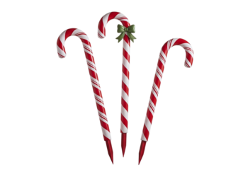 Three candy canes with a green bow isolated on transparent background