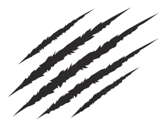 Black claw marks scratches on transparent background isolated on transparent background