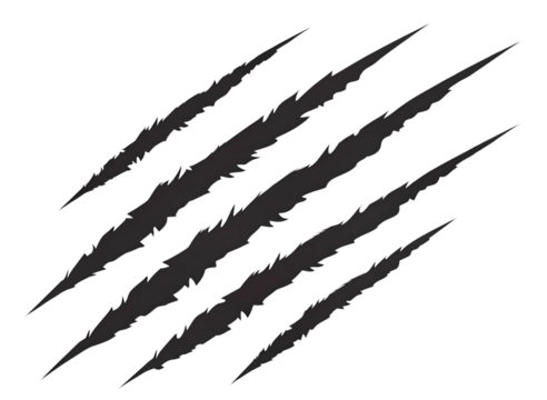 Black claw marks scratches on transparent background isolated on transparent background
