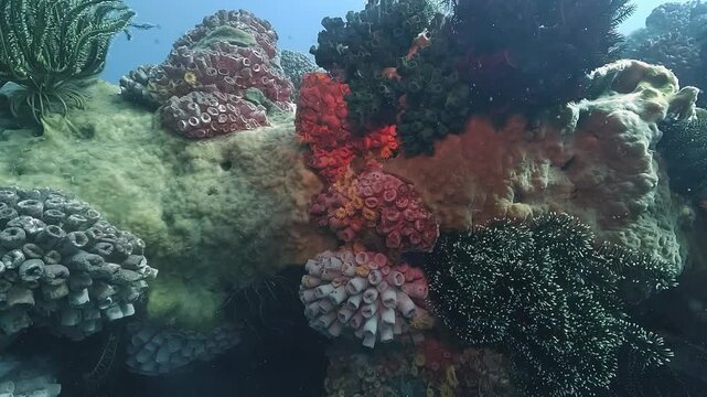 Magnificent coral compositions of various shapes, textures, and colors cover the reef of Apo Island, Philippines. Check my portfolio for more coral reef footage.