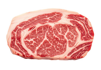Premium Marbled Raw Beef Ribeye Steak Cut. Fresh Uncooked Meat Isolated on White Background, Ideal for Grilling, Roasting, or Culinary Design.