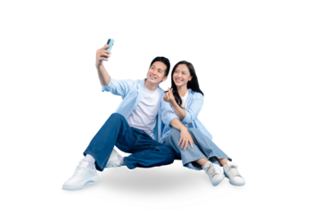Happy couple taking a selfie, a picture of a couple of people enjoying some happy moments together on a transparent background