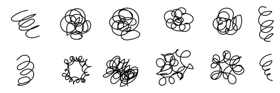 モヤモヤしている手書きアイコンセット　グルグル・モヤモヤ・悩む・考える・不安〜A set of hand-drawn icons of people feeling uneasy - feeling confused, worried, thinking, and anxious〜