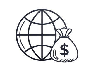 Global finance money bag and globe illustration isolated on transparent background