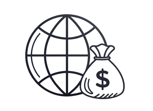 Global finance money bag and globe illustration isolated on transparent background