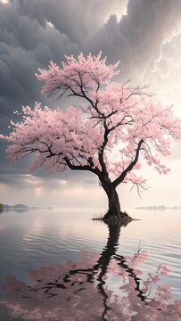 charry blossom  in the water