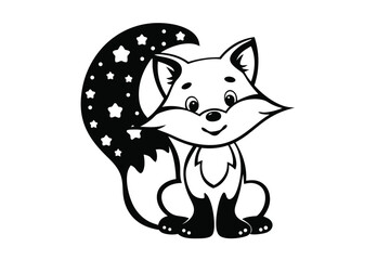Stylized Fox Design with Celestial Stars and White Background