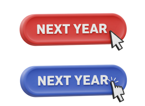 Two next year buttons red and blue with cursor isolated on transparent background
