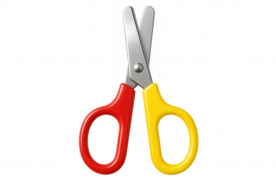 Colorful scissors with red and yellow handles isolated on a transparent background, perfect for creative projects