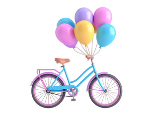 Pastel Blue Bicycle Adorned with Colorful Party Balloons - 3D Render Illustration