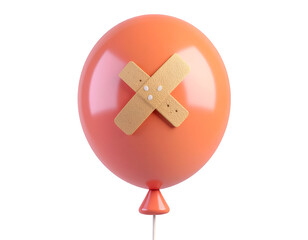 3D rendered orange balloon with crossed band-aids (plasters), symbolizing repair, problem-solving, or a temporary fix.