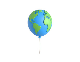 3D Render of a Stylized Earth Globe Balloon with Green Continents and Blue Oceans, Floating on a Black Background