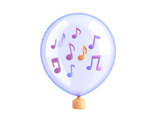 Colorful 3D Music Notes Floating Inside Transparent Balloon with Orange Base