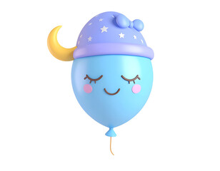 Cute 3D Blue Balloon Character Sleeping with Starry Night Cap and Crescent Moon