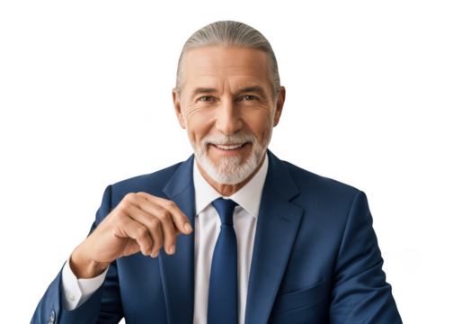 Professional senior businessman smiling portrait, mature executive in suit, leadership and success, isolated on transparent background - Powered by Adobe