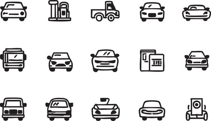 Car icons vector set: transportation, automotive, and vehicle graphics eps silhouette