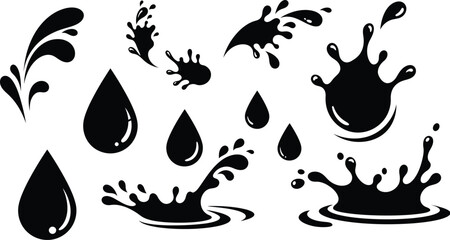 Naklejka premium Black Ink Splatter and Droplet Icons Set splash