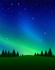 Naklejka premium Nighttime landscape with aurora borealis