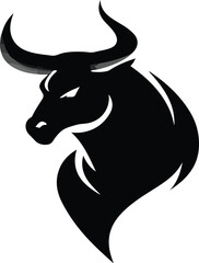 Simple Vector Logo Bull Symbol Black and White