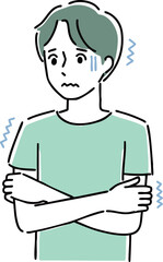 寒くて震える男性