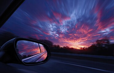 Obraz premium Road Trip Sunset Reflected